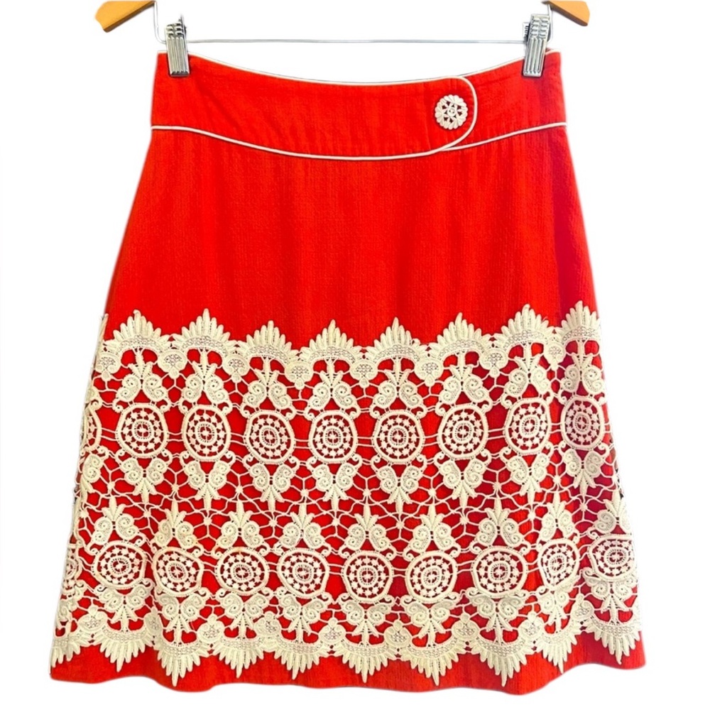 A-line skirt by Floreat Orange with Cream Crochet Overlay | Fits 4/6‎
